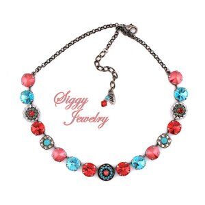 Desert Oasis Turquoise and Coral Swarovski Crystal Rivoli Statement Necklace